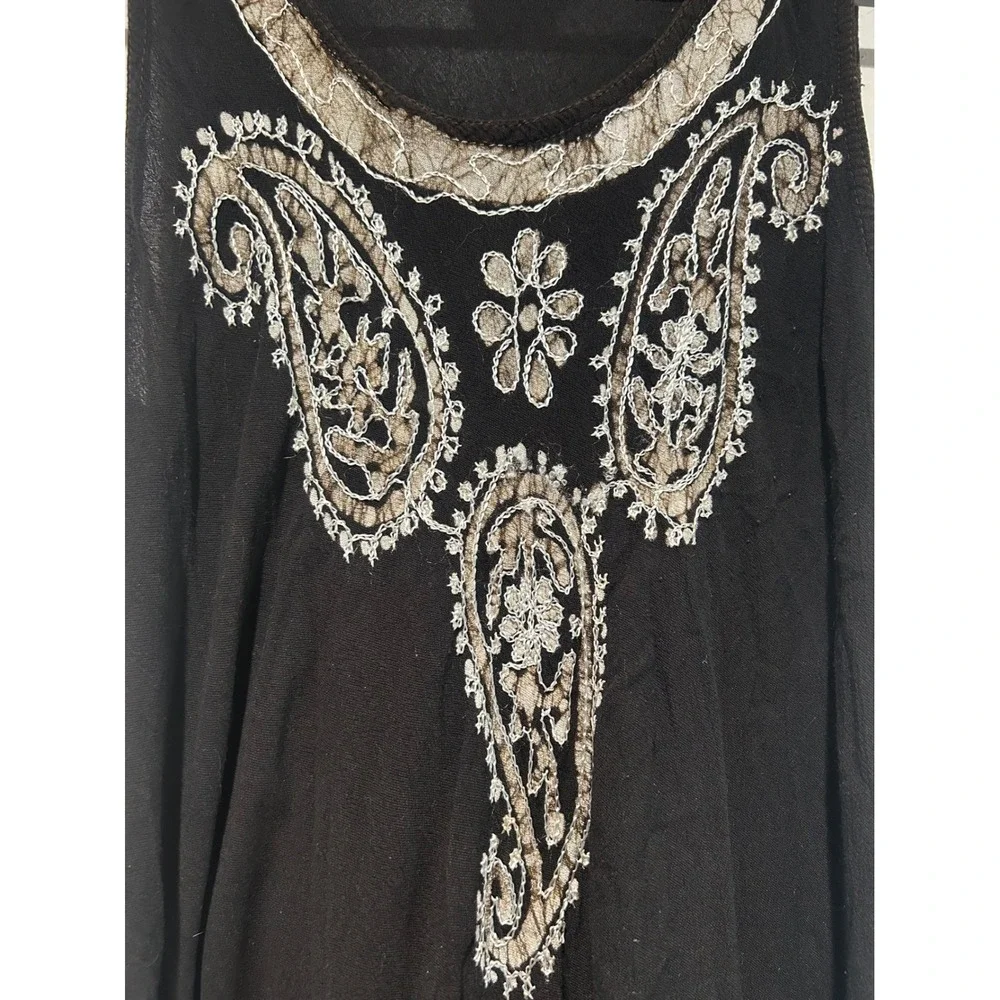 S.R. Fashion Black Paisley Rayon Handkerchief Hem Boho Sleeveless‎ Dress OS
